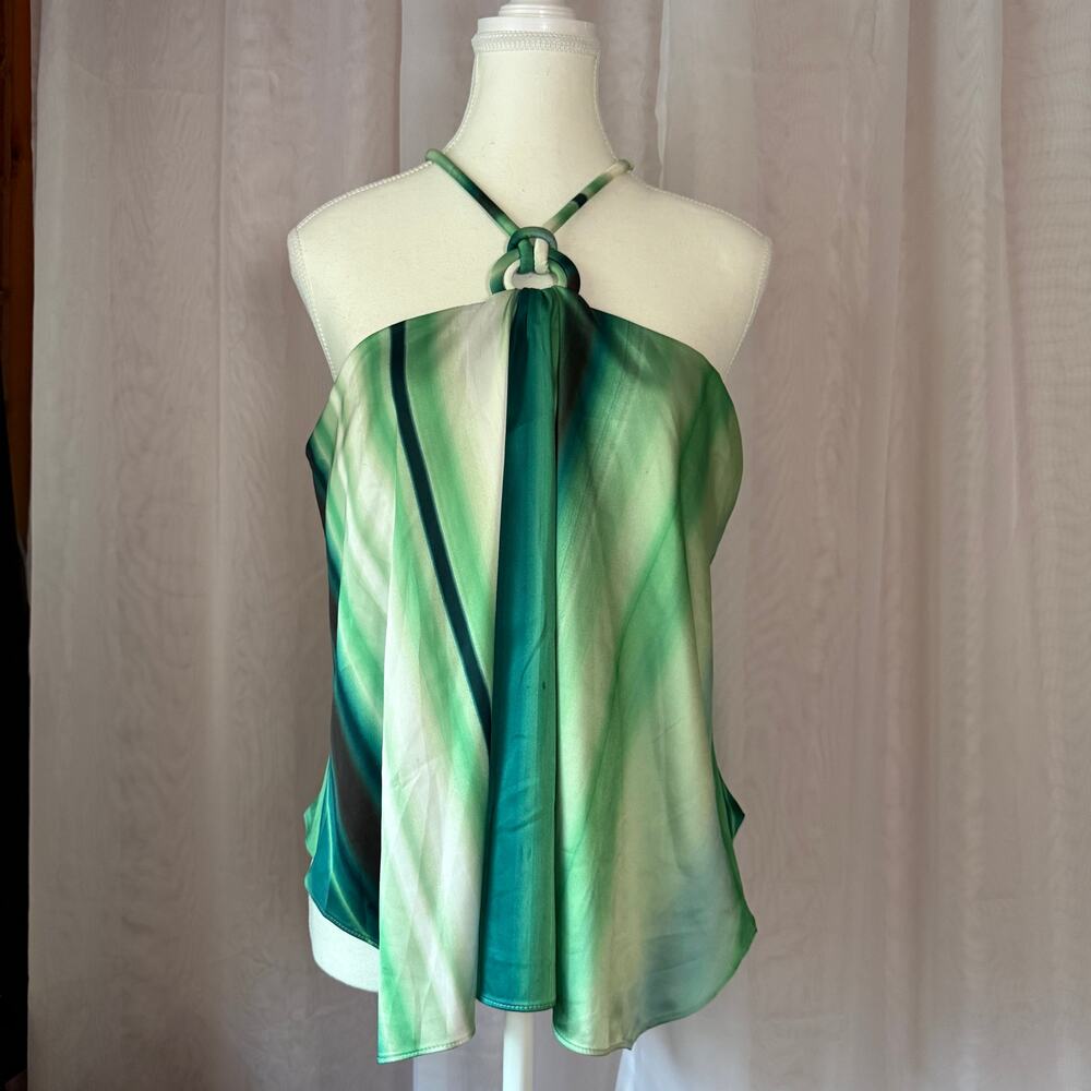 WHBM Green Ring Detail Halter Top Sz Small Going Out Top Retro Contemporary
